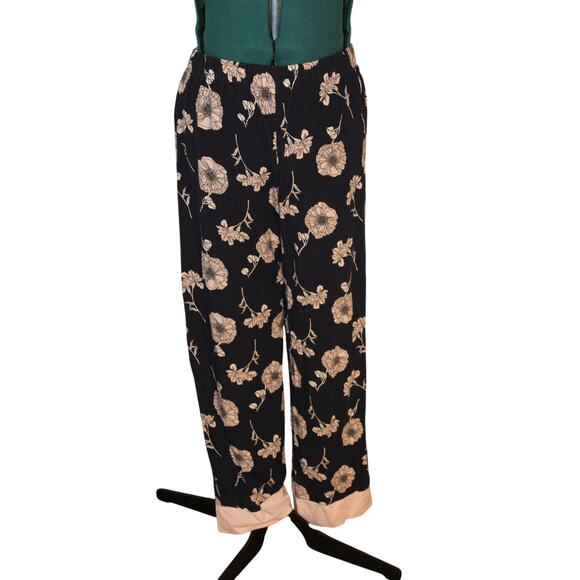 Liz Claiborne Pajama Set Navy Pink Floral Cotton Long Sleeve Sleepwear M - Picture 3 of 9